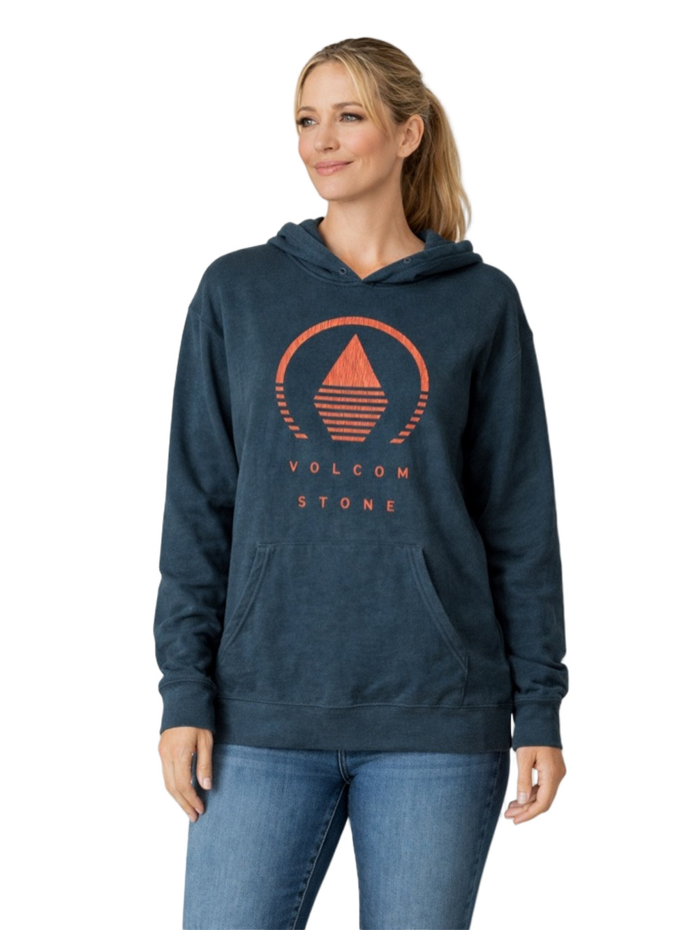 Volcom Dark blue Hoodie with orange Logo